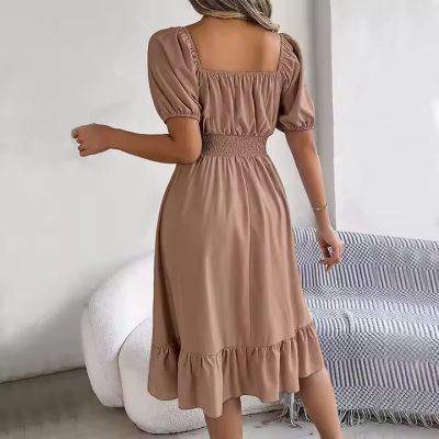 Casual Square Neckline Short-sleeved Beach Dress
