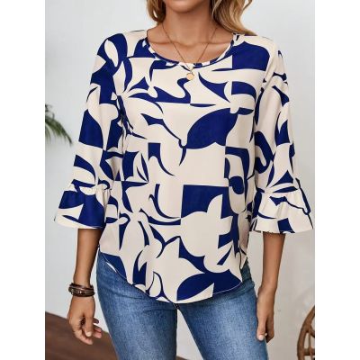Elegant Women’s Polyester Crew Neck Three Quarter Length Sleeve